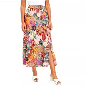 Loft Tiered Floral Patchwork Style Maxi/Midi Skirt Medium